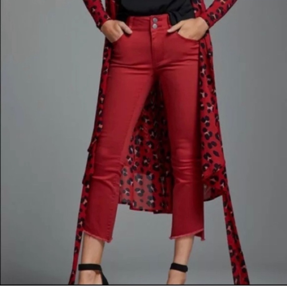 Cabi Red Hi Lo crop jeans Size 12